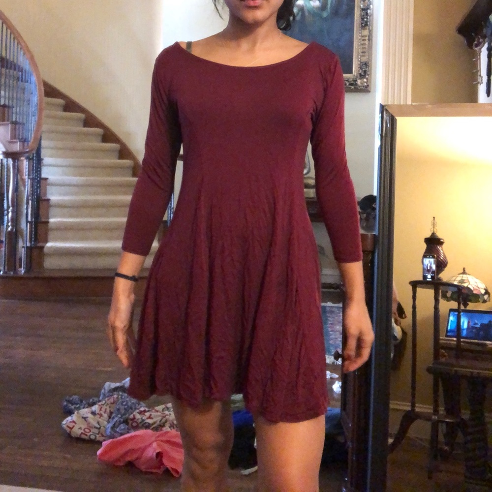 Maroon Long-Sleeve T-Shirt Dress